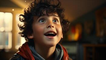 souriant enfant, bonheur, de bonne humeur garçons, mignonne portrait, joyeux les enfants seulement généré par ai photo