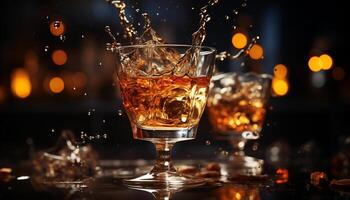 whisky verre reflète luxe, fête, et vie nocturne dans le bar généré par ai photo