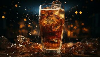 rafraîchissant boisson avec glace, un soda, et Cola dans une verre généré par ai photo