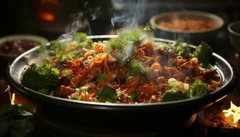 grillé Viande et des légumes sur une plaque, en bonne santé et délicieux généré par ai photo