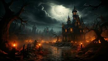 effrayant Halloween nuit foncé horreur, mal mystère, octobre peur généré par ai photo