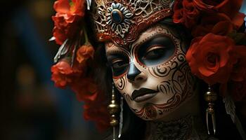 une magnifique femme dans une traditionnel costume, à la recherche à caméra généré par ai photo