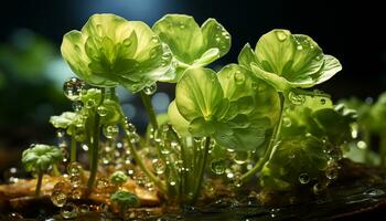 Frais vert feuille, proche en haut de usine, la nature beauté dans été généré par ai photo