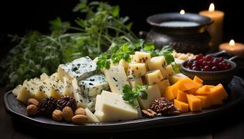 une gourmet repas frais, en bonne santé, varié, et plein de fromage généré par ai photo