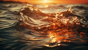 le coucher du soleil vague reflète beauté dans nature, liquide mouvement, et tranquille scène généré par ai photo