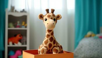 mignonne girafe jouet, une espiègle cadeau pour une enfant décor généré par ai photo