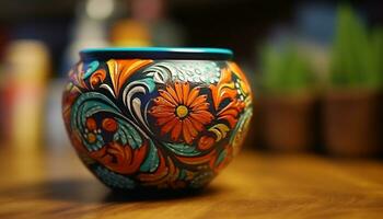 poterie décoration, artisanat vase avec modèle, des cultures argile souvenir faïence généré par ai photo