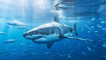 majestueux sous-marin récif vitrines grand, tranchant les dents de en danger espèce généré par ai photo