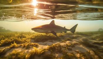 majestueux poisson nager dans le sous-marin paysage marin, entouré par beauté généré par ai photo