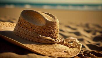 été paille chapeau sur le sable parfait vacances mode généré par ai photo