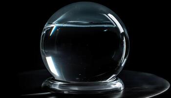 verre sphère reflète bleu l'eau dans mouvement généré par ai photo