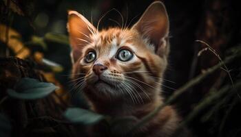 curieuse chaton en regardant, espiègle, mignonne et duveteux généré par ai photo