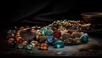 multi coloré gemme collier, une mode élégance généré par ai photo
