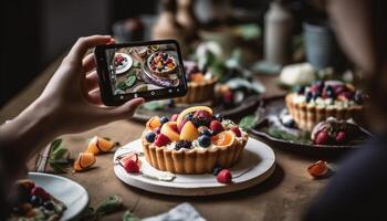 fraîchement cuit baie tarte, une sucré indulgence pour tout fête généré par ai photo