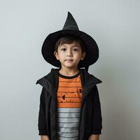content Halloween enfant concept, une garçon portant Halloween costume, ai généré photo