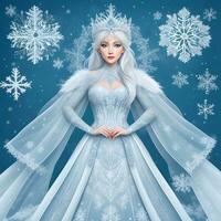 vecteur illustration de une étourdissant femme habillé comme une neige reine photo