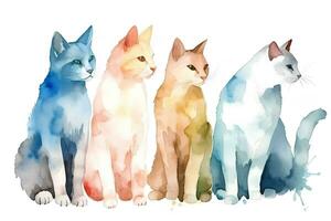 aquarelle portrait de chats sur une blanc Contexte. ai généré illustration. photo