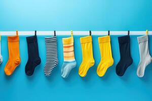 abstrait Contexte avec coloré chaussettes pour nationale chaussette journée. célébrer votre l'amour de chaussettes, parfait pour publicité, bannières, et social médias des postes. copie espace disponible pour votre texte. génératif ai photo