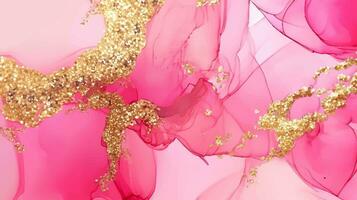conception élégante d'encre d'alcool rose pastel avec des paillettes d'or photo