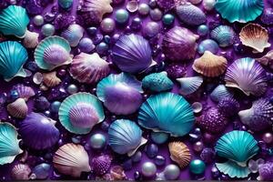 violet coquillages fond d'écran, violet perle et coquillage arrière-plan, perle arrière-plan, coquillage arrière-plan, ai génératif photo