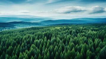 vert bleu vue forêt paysage ai généré photo