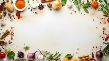 en bonne santé Cadre nourriture Frais Haut vue ai généré photo