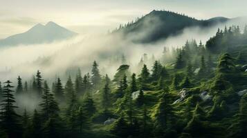 ciel de pointe plante brouillard paysage ai généré photo