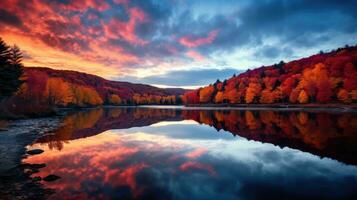 ciel réflexion Aube colline paysage ai généré photo