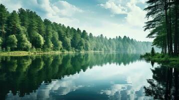 l'eau beauté Lac forêt paysage ai généré photo