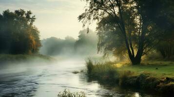 l'automne la nature rivière brouillard paysage ai généré photo