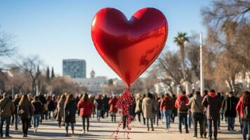 cœur en forme de ballon communiqués sur la Saint-Valentin jour, ai génératif photo