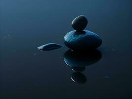 une peu galets sur le surface de doucement ondulation bleu l'eau ai produire photo