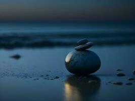 une peu galets sur le surface de doucement ondulation bleu l'eau ai produire photo