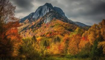 majestueux Montagne gamme, l'automne couleurs, tranquille scène généré par ai photo