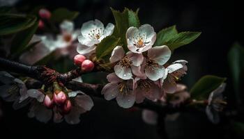 Frais rose Cerise fleurir, fragilité dans la nature généré par ai photo