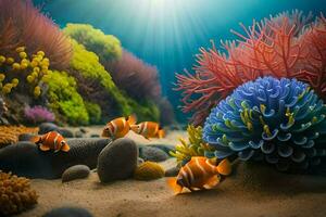 un sous-marin scène avec corail et anémones. généré par ai photo