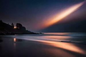 une longue exposition photographier de une plage à nuit. généré par ai photo