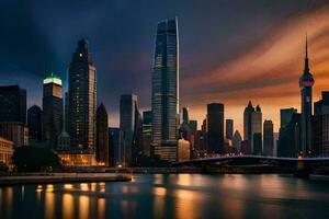 le ville horizon à crépuscule dans Chine. généré par ai photo