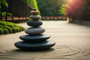 une empiler de des pierres dans une Zen jardin. généré par ai photo