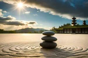 le Zen jardin à le Kyoto Zen jardin. généré par ai photo