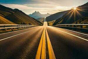 une Autoroute avec le Soleil brillant sur il. généré par ai photo