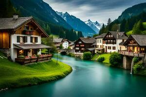 le village de alpin village dans le Alpes, Suisse. généré par ai photo
