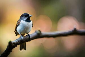 une petit oiseau est séance sur une branche. généré par ai photo