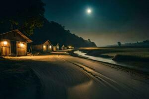 photo fond d'écran le ciel, nuit, lune, eau, le plage, le lune, le nuit. généré par ai