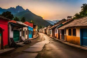 une rue dans le village de cusco, Pérou. généré par ai photo