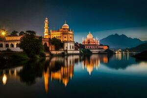le magnifique mosquée dans Inde à nuit. généré par ai photo