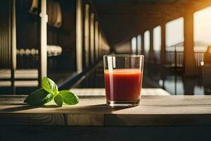 une verre de jus sur une en bois tableau. généré par ai photo