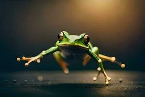 une grenouille sauter sur le sol. généré par ai photo