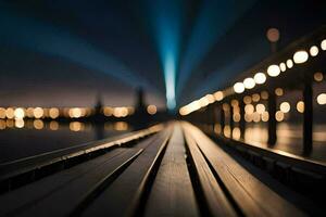 une longue pont avec lumières sur il à nuit. généré par ai photo