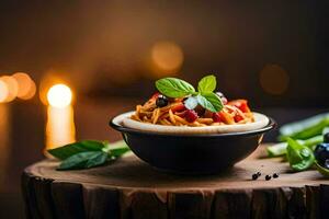 spaghetti avec tomate sauce dans une bol. généré par ai photo